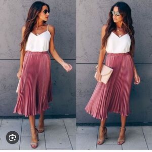 Vici Champagne Gardens Dusty Rose Pleated Midi Skirt NWOT
